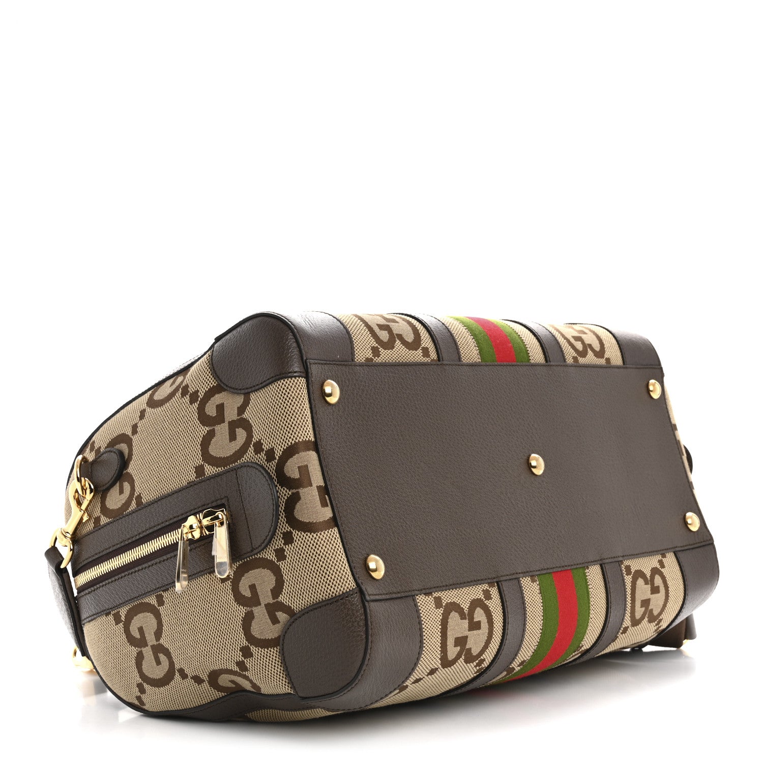 Monogram Jumbo GG Textured Dollar Calfskin Web Medium Duffle Bag Camel Ebony