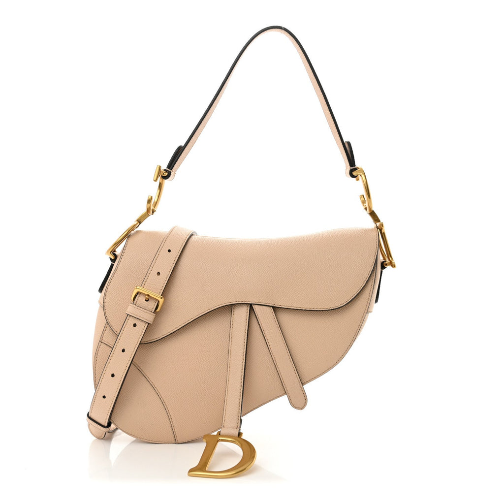 Grained Calfskin Saddle Bag With Strap Warm Taupe
