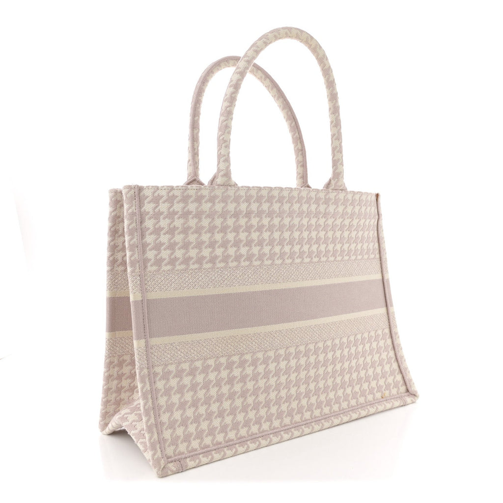 Canvas Macro Houndstooth Embroidered Book Tote Pink White
