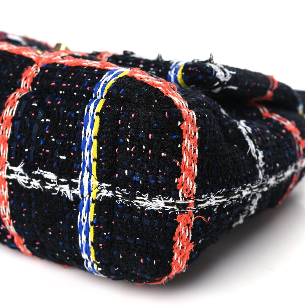 Tweed Quilted Large Chanel 19 Flap Black Orange Blue