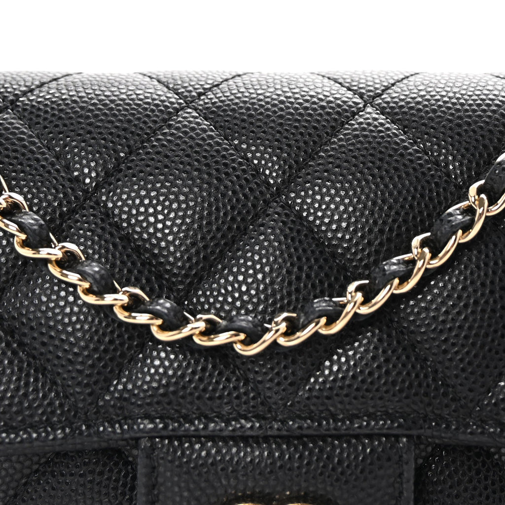Caviar Quilted Glasses Case With Chain Black