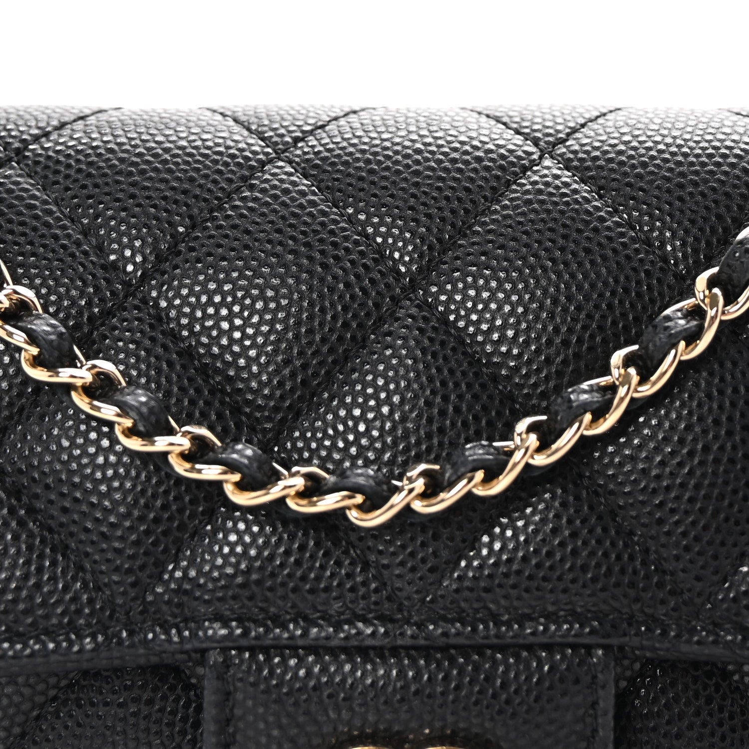 Caviar Quilted Glasses Case With Chain Black