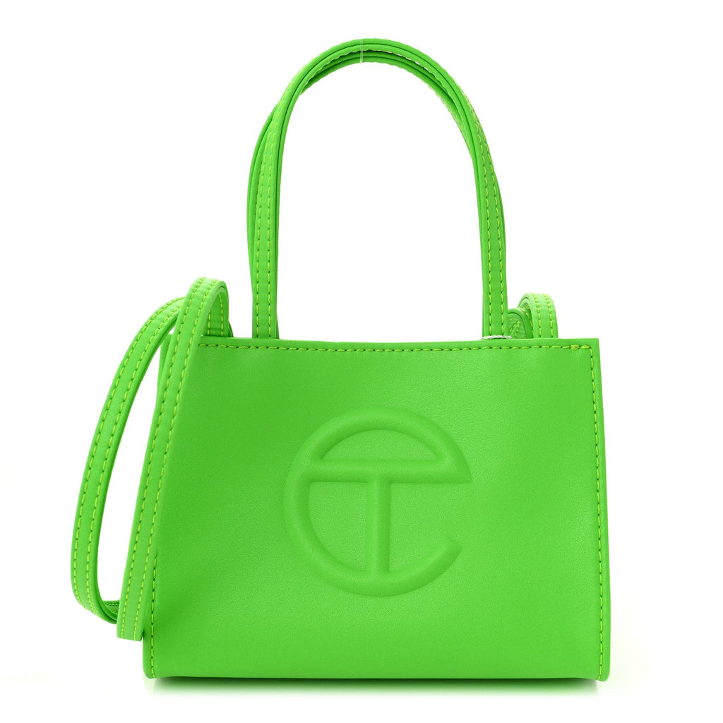 Vegan Leather Small Shopping Bag Highlighter Green