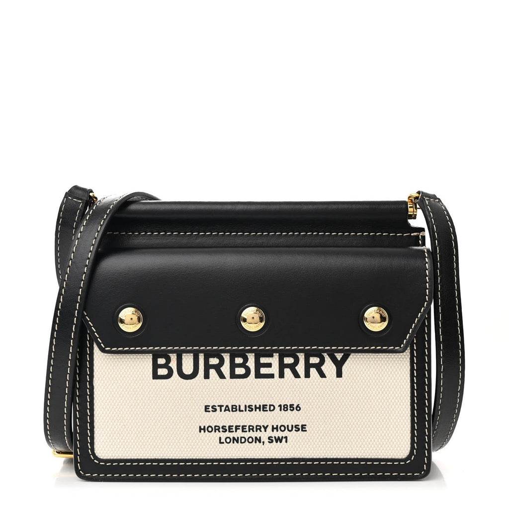 Smooth Calfskin Canvas Horseferry Print Mini Title Bag with Pocket Black