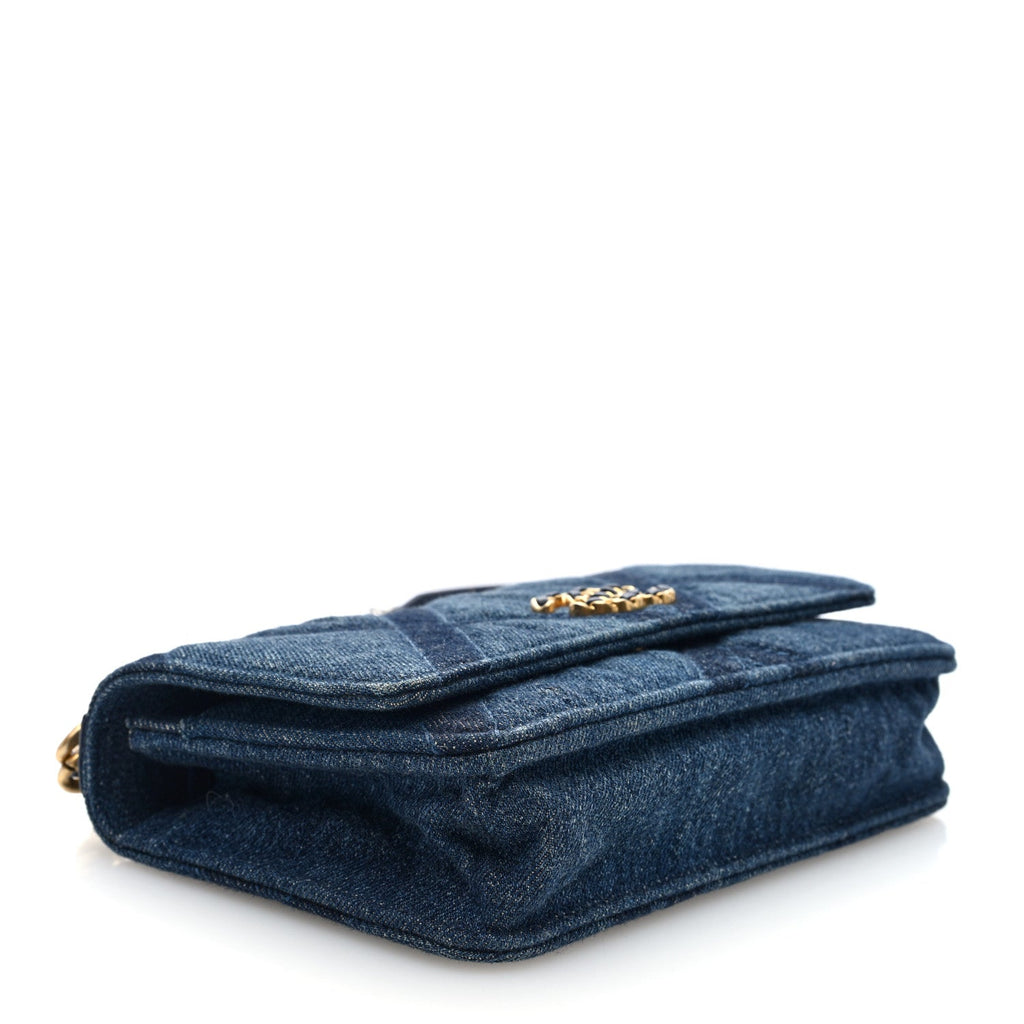 Denim Quilted Chanel 19 Wallet On Chain WOC Blue