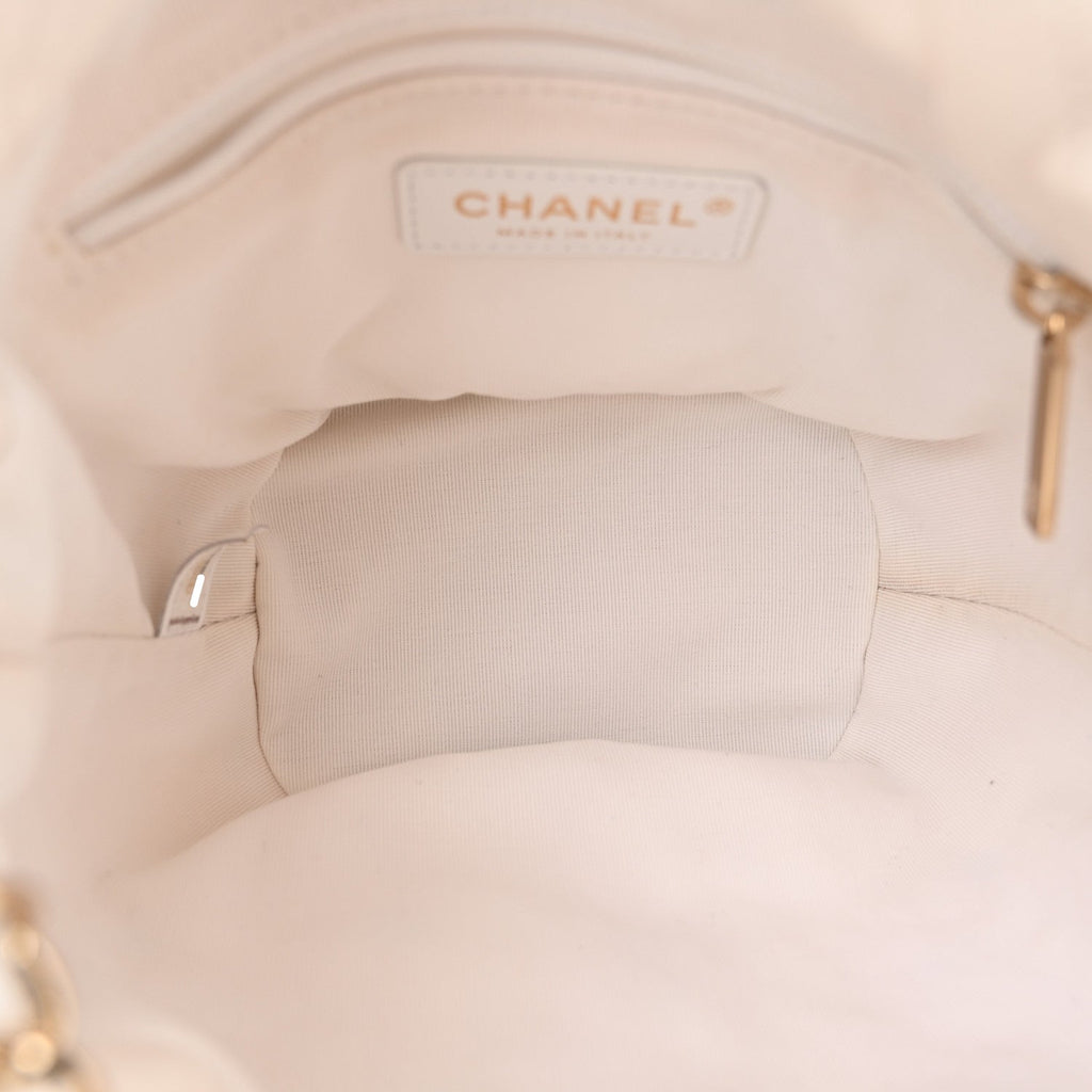Lambskin Quilted Pearl About Pearls Drawstring Bag White