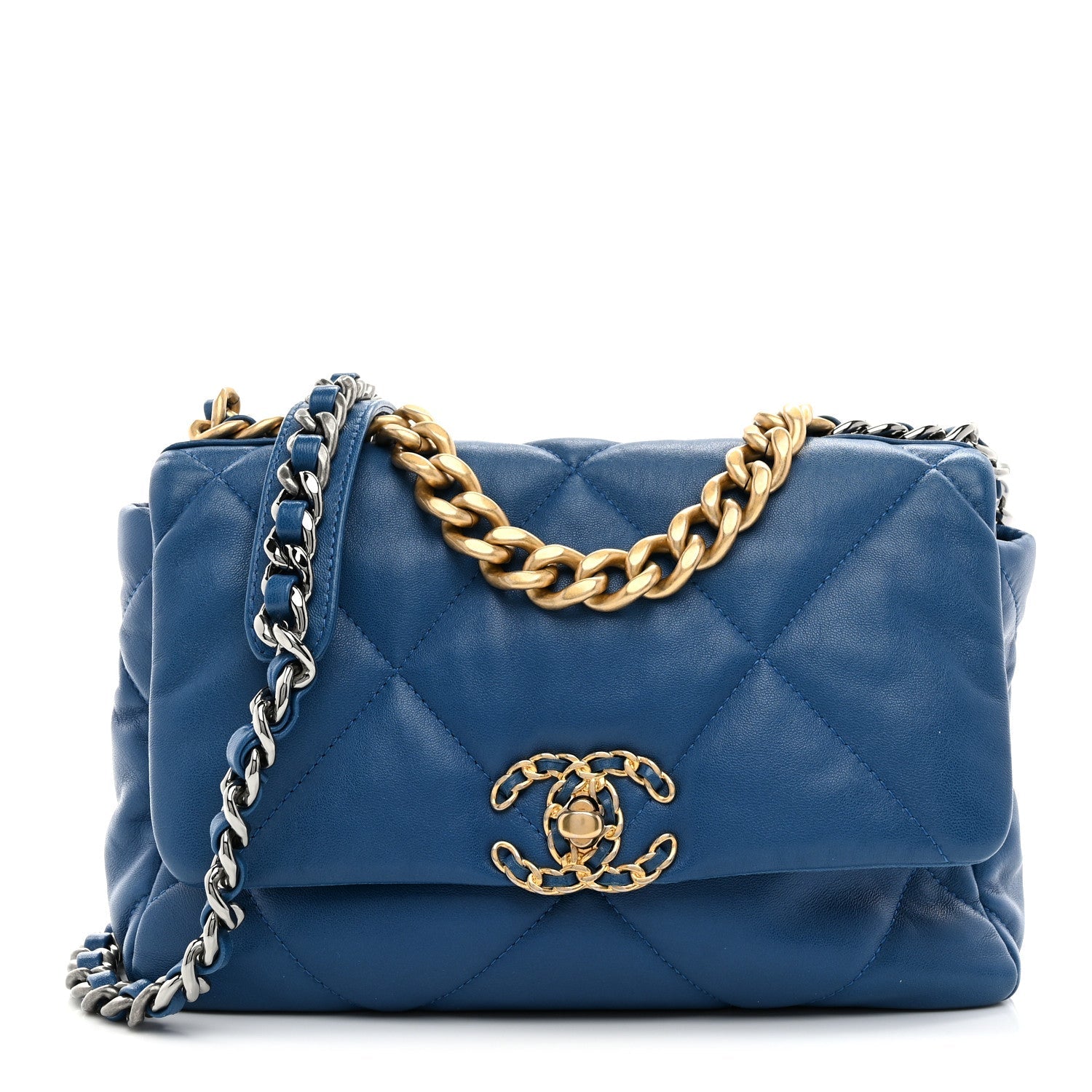 Lambskin Quilted Medium Chanel 19 Flap Blue
