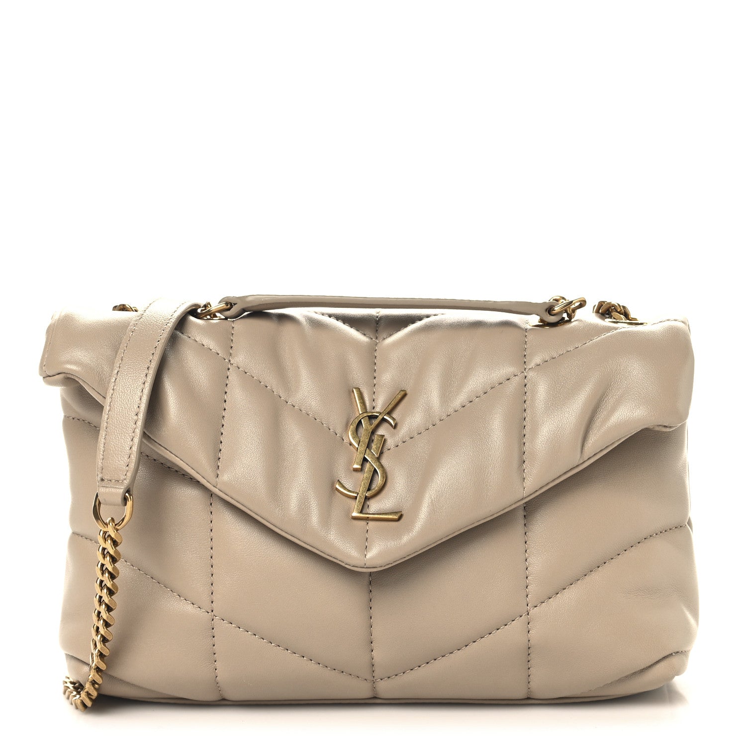 Lambskin Quilted Toy Loulou Puffer Monogram Chain Satchel Dark Beige