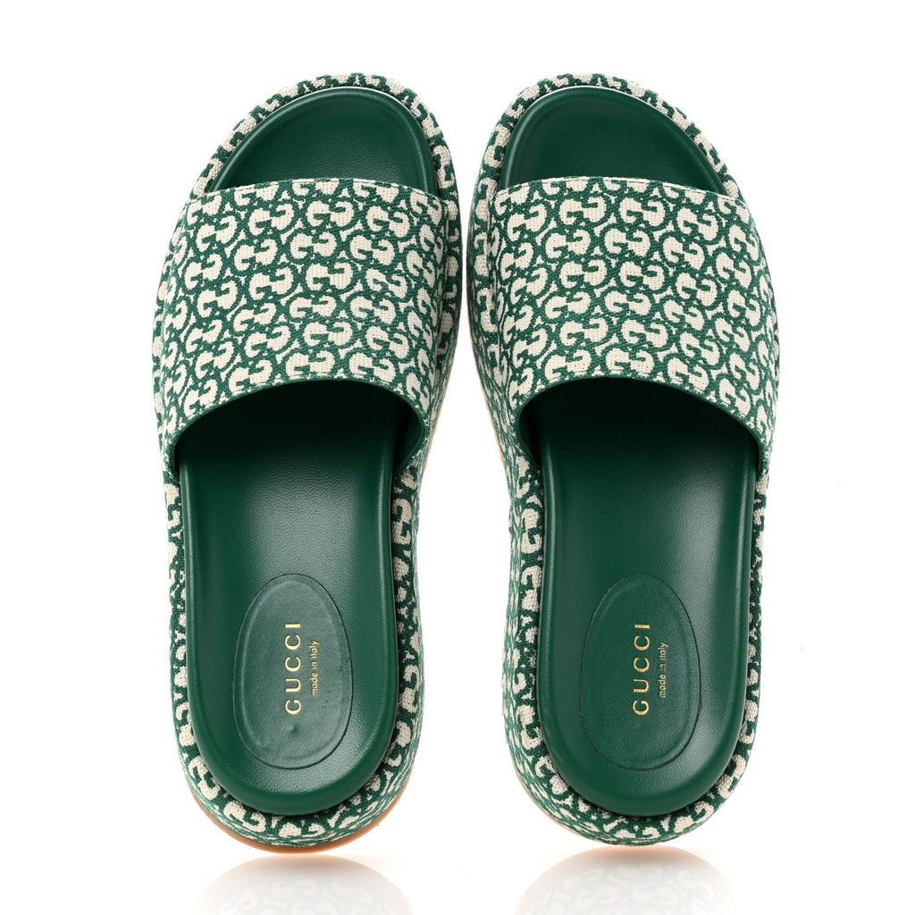 Jacquard GG Monogram Angelina Platform 55mm Slide Sandals 37 New Shamarock