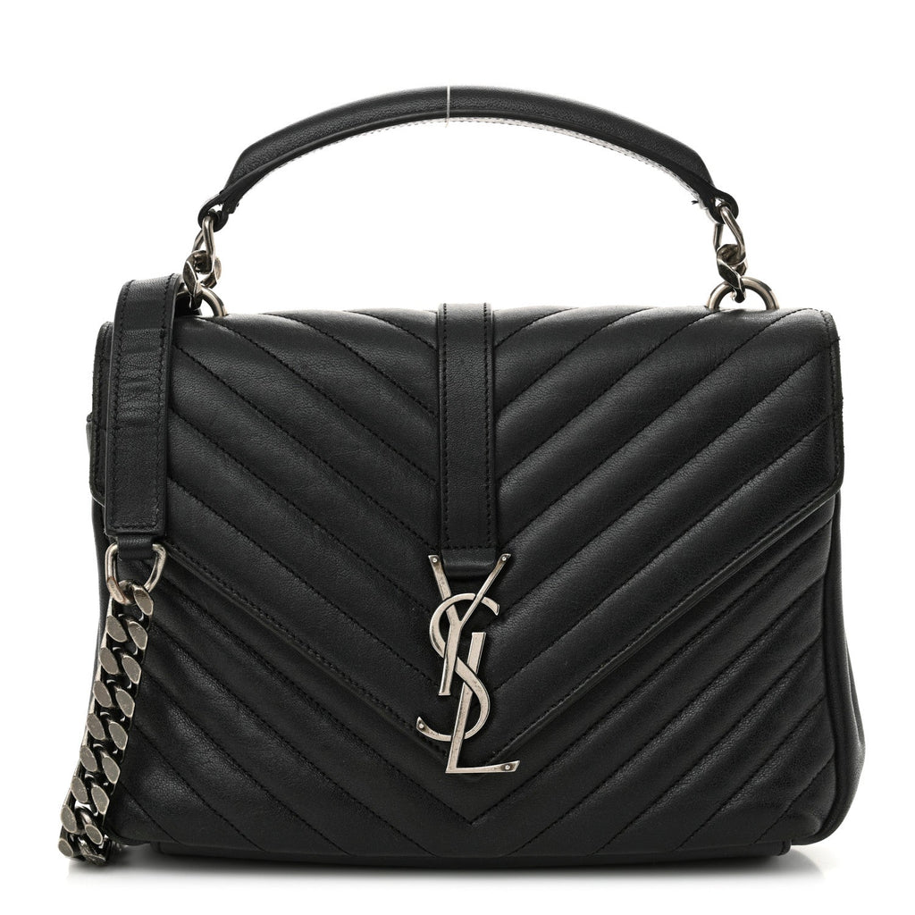 Matelasse Chevron Monogram Medium College Bag Black