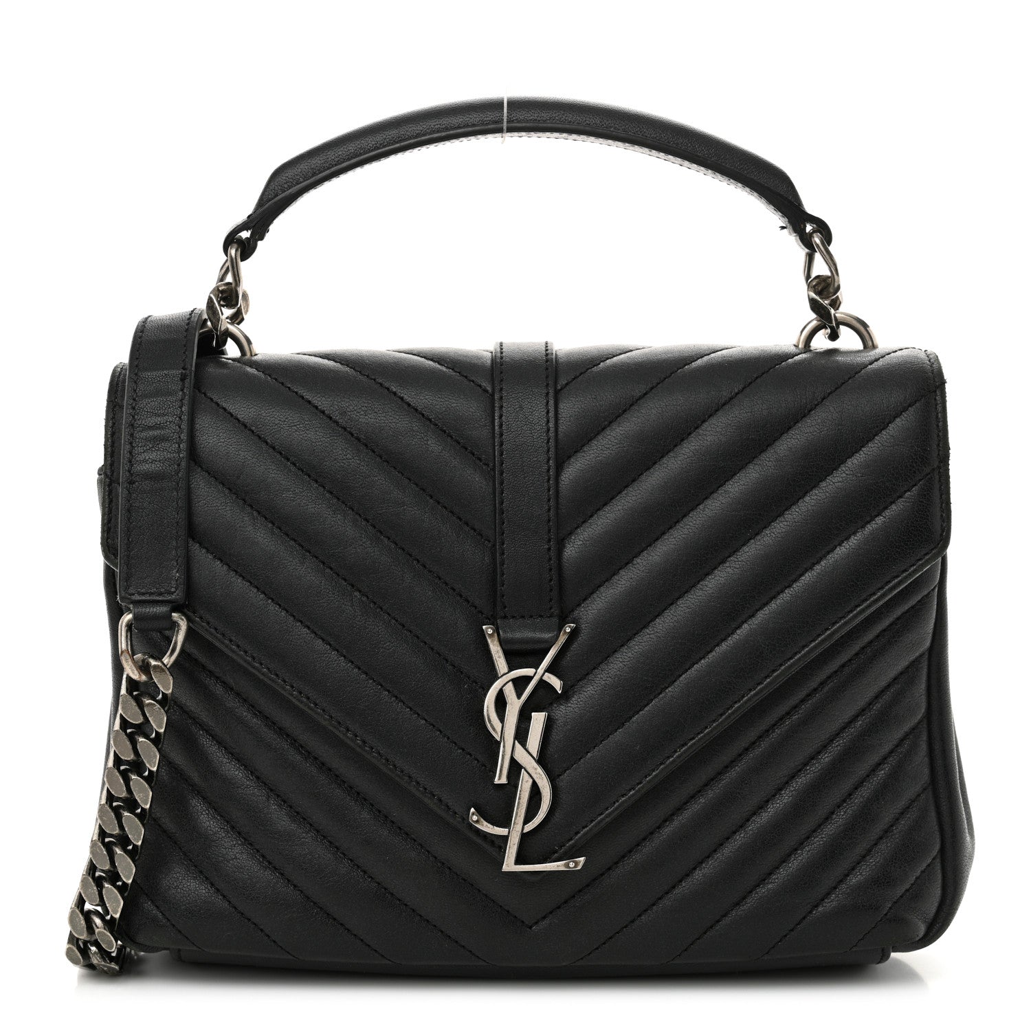 Matelasse Chevron Monogram Medium College Bag Black