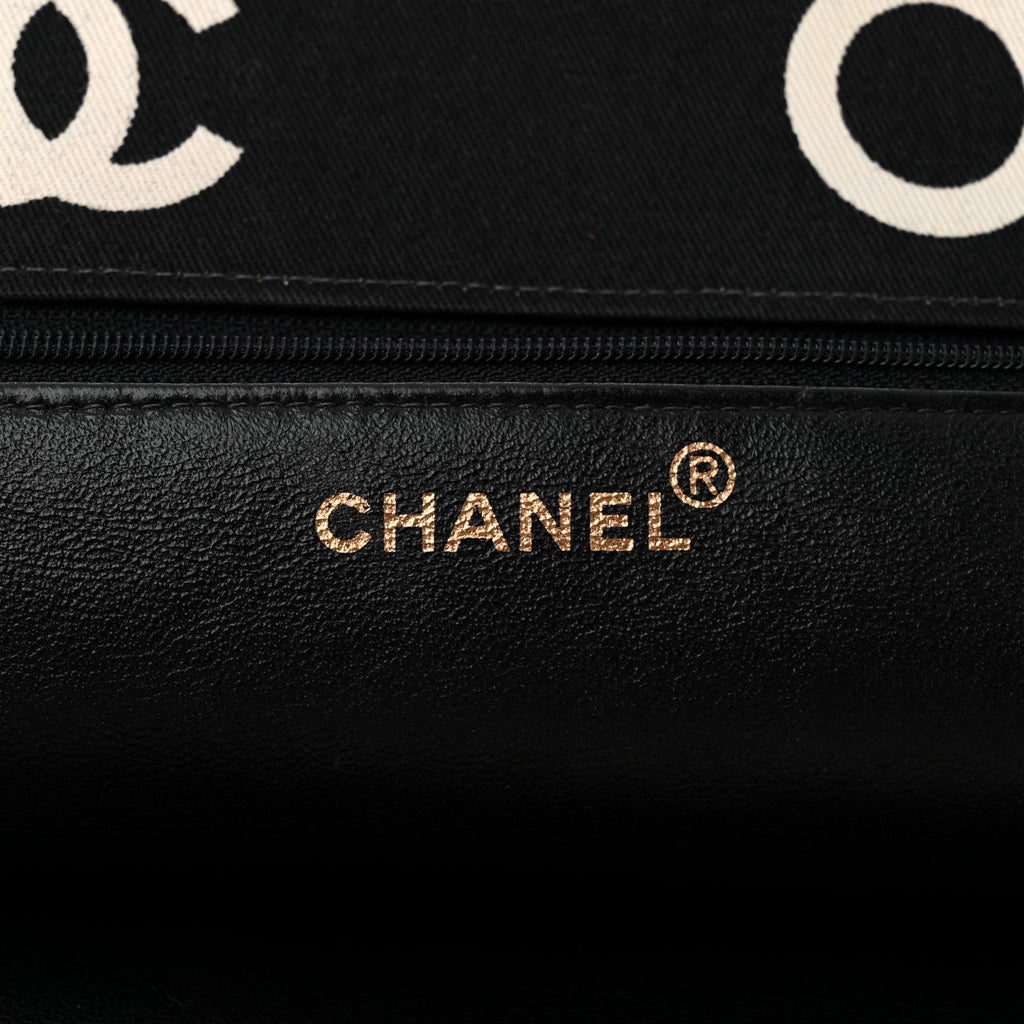 Canvas Printed Quilted Logo Tote Black White