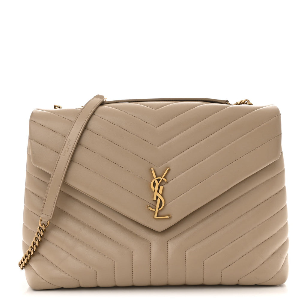 Calfskin Matelasse Large Loulou Monogram Chain Satchel Dark Beige