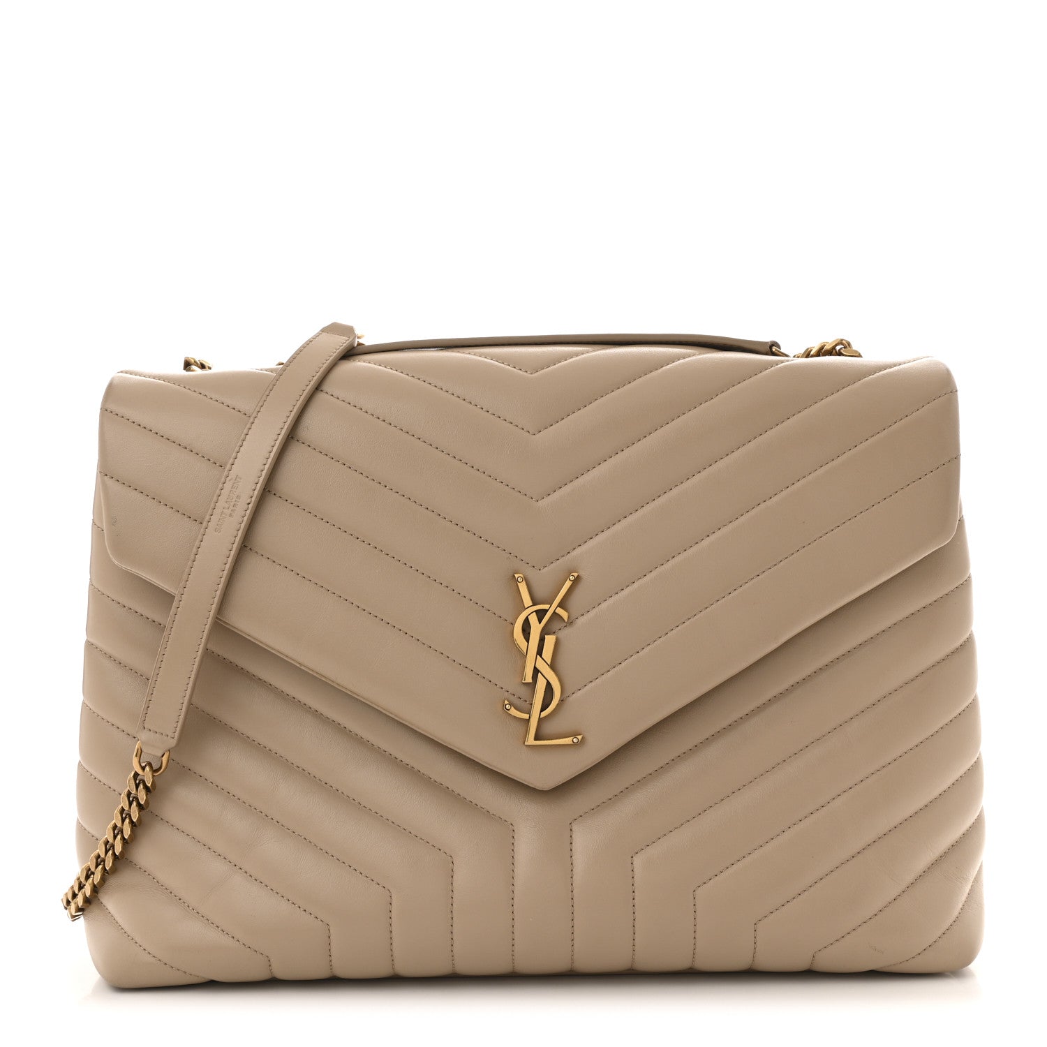Calfskin Matelasse Large Loulou Monogram Chain Satchel Dark Beige