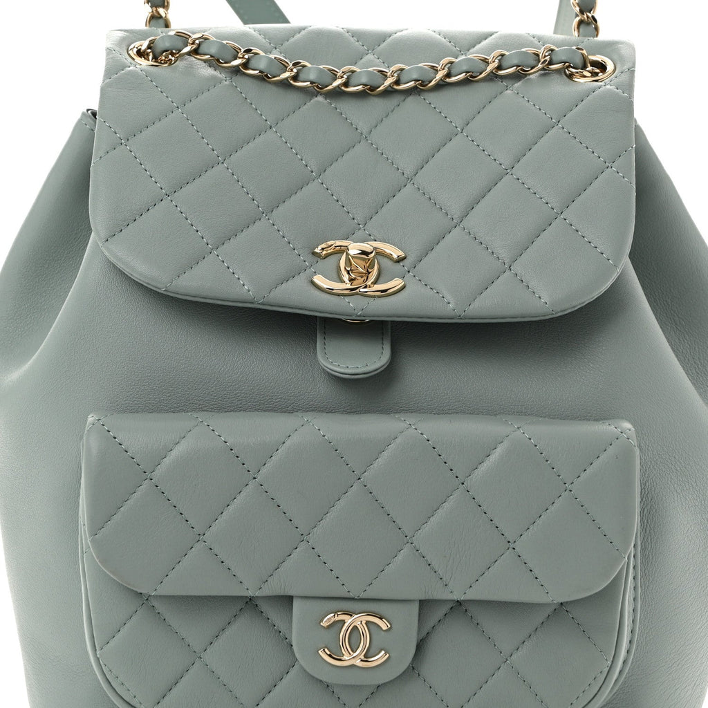 Lambskin Quilted Large Duma Drawstring Backpack Grey