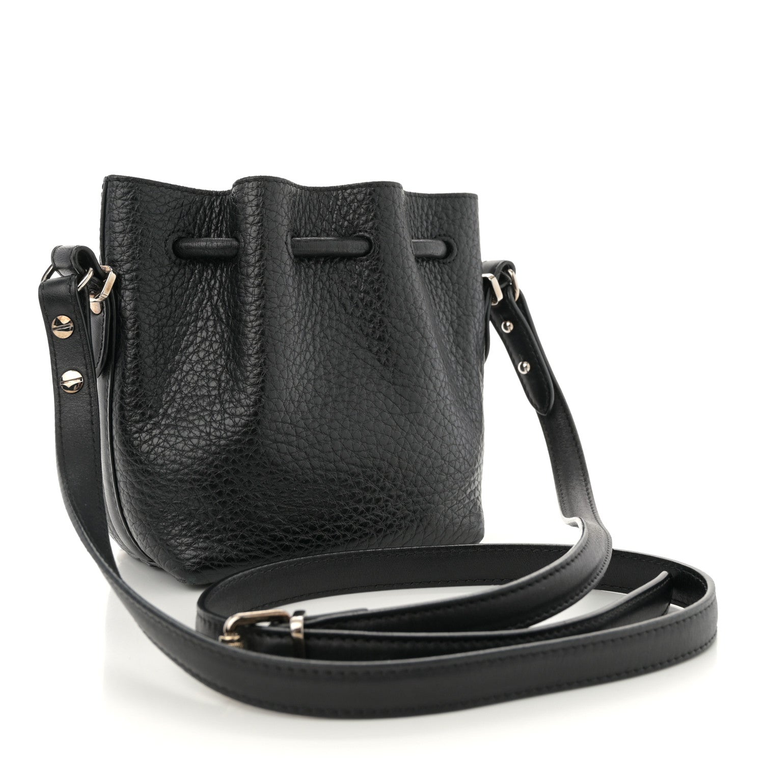 Calfskin Buffalo Mini Bucket Bag Black