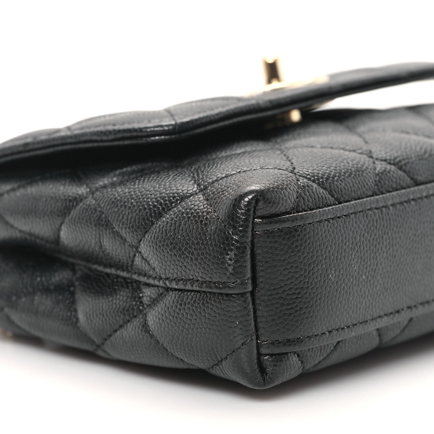 Caviar Quilted Coco Handle Clutch With Chain Black
