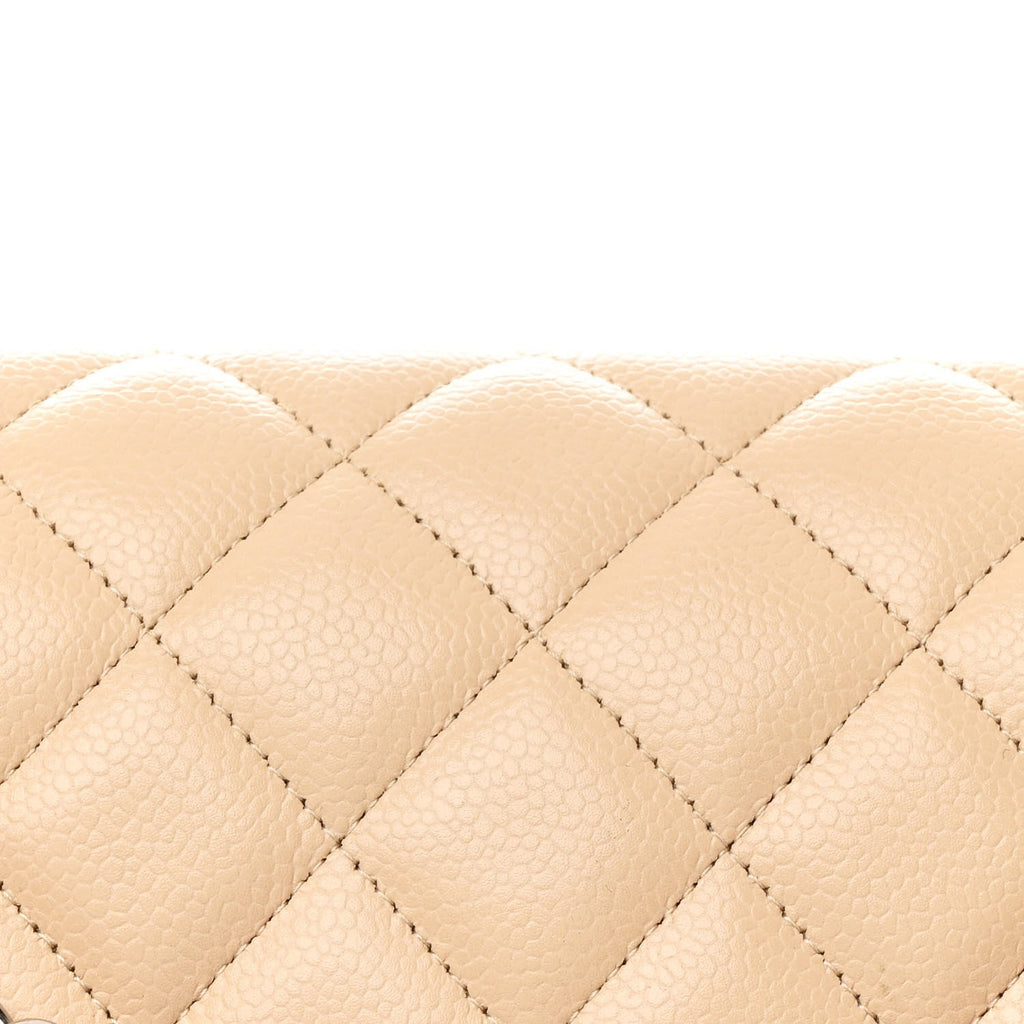 Caviar Quilted Jumbo Double Flap Beige