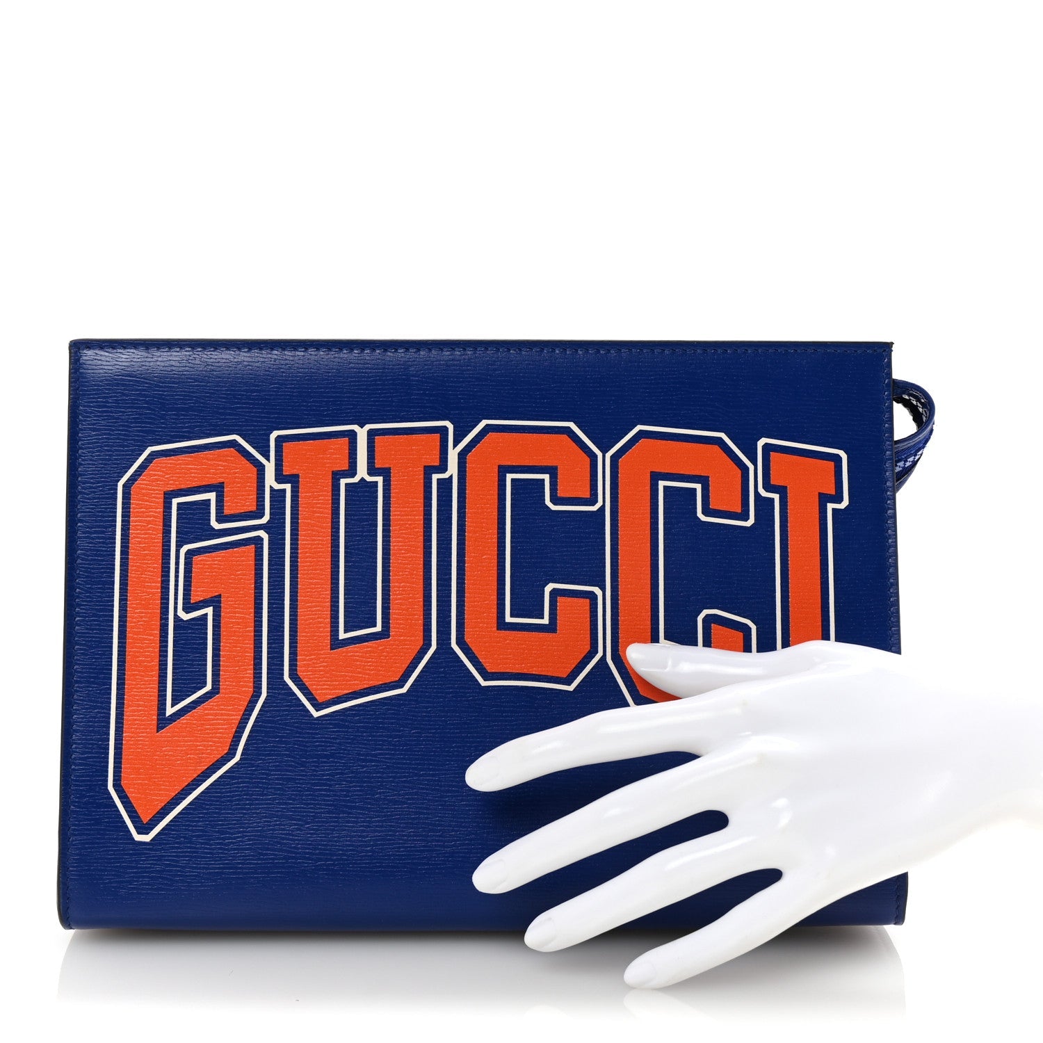 New Shanghai Calfskin Interlocking G Logo Wristlet Clutch Cobalt Blue Orange