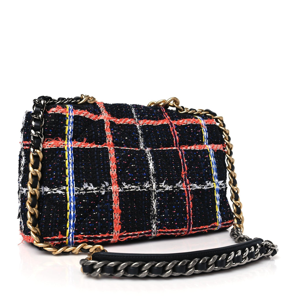Tweed Quilted Large Chanel 19 Flap Black Orange Blue