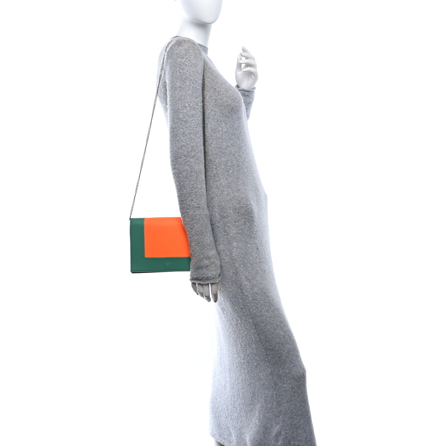Smooth Lambskin Frame Evening Chain Clutch Green Orange