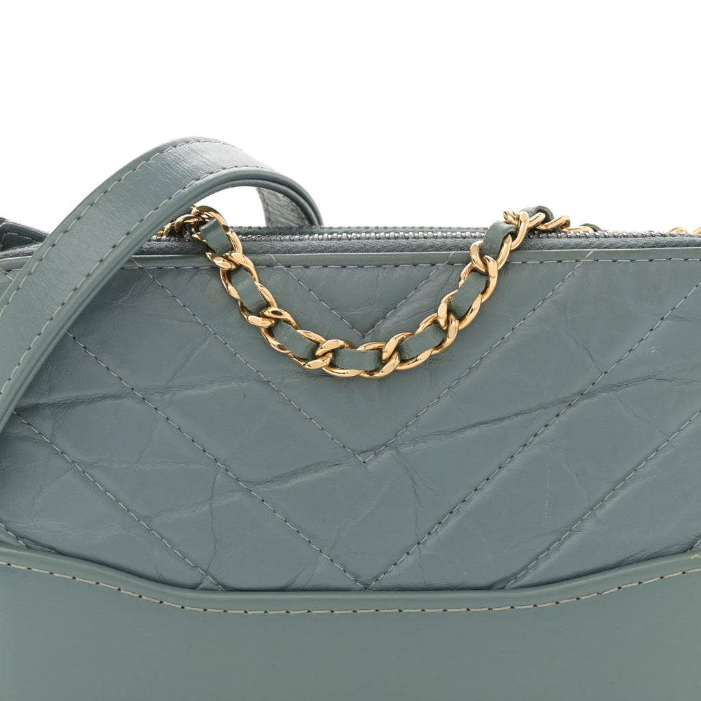 Aged Calfskin Quilted Small Gabrielle Clutch With Chain Light Blue