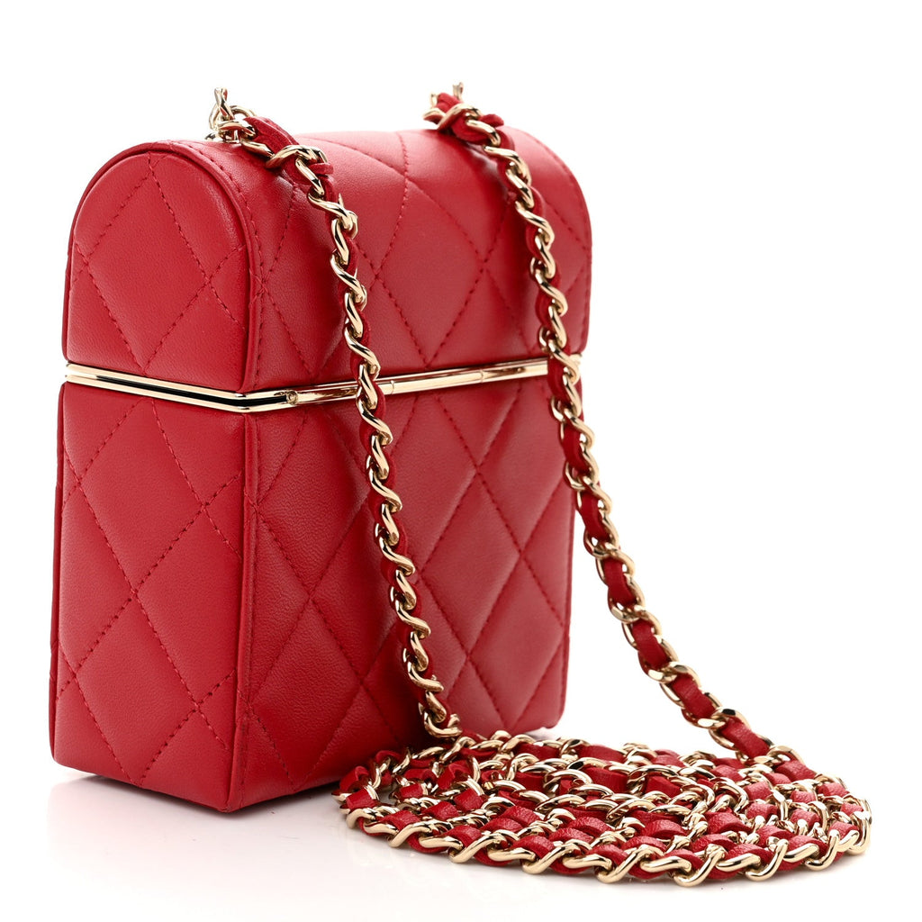 Lambskin Quilted Small Box With Chain Red