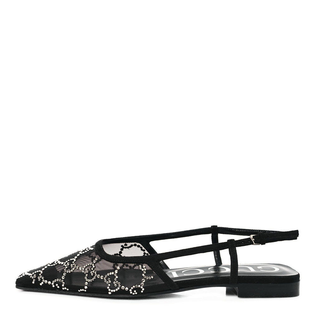 Tela Retino Kid Scamosciato Crystal GG Monogram Square Demi Ballet Flats 36.5 Black