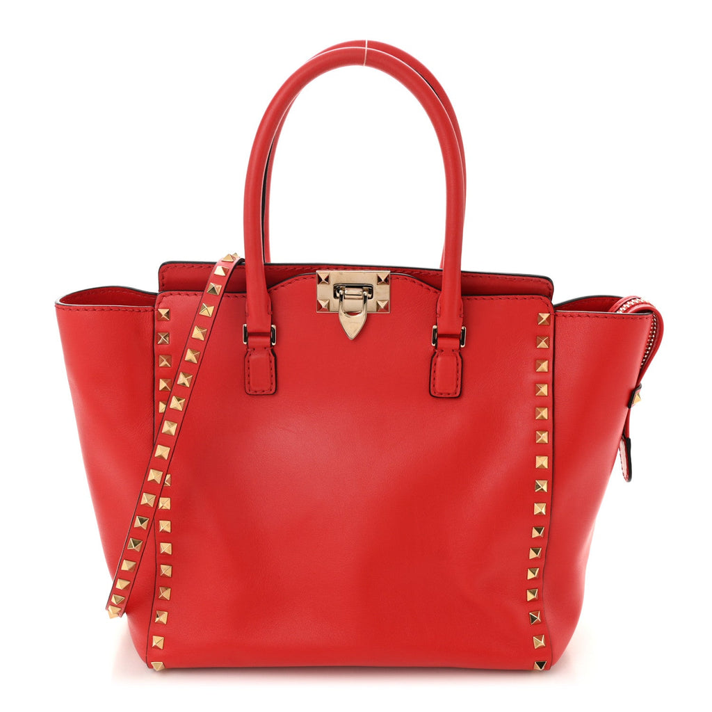 Vitello Rockstud Double Handle Tote Deep Orange