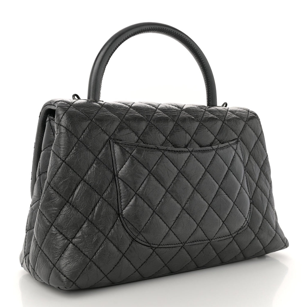 Aged Calfskin Quilted Small Coco Handle Flap So Black