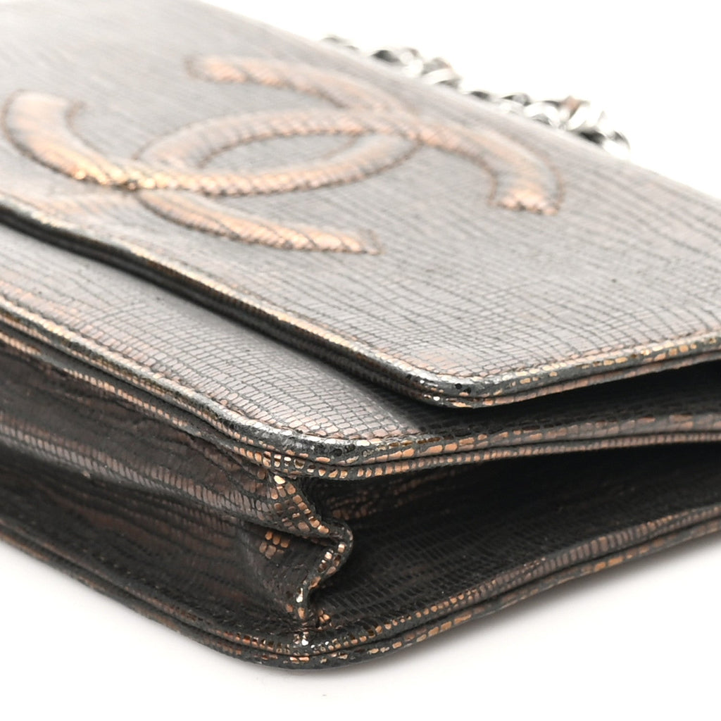Iridescent Lizard Embossed Timeless CC Wallet on Chain WOC Brown