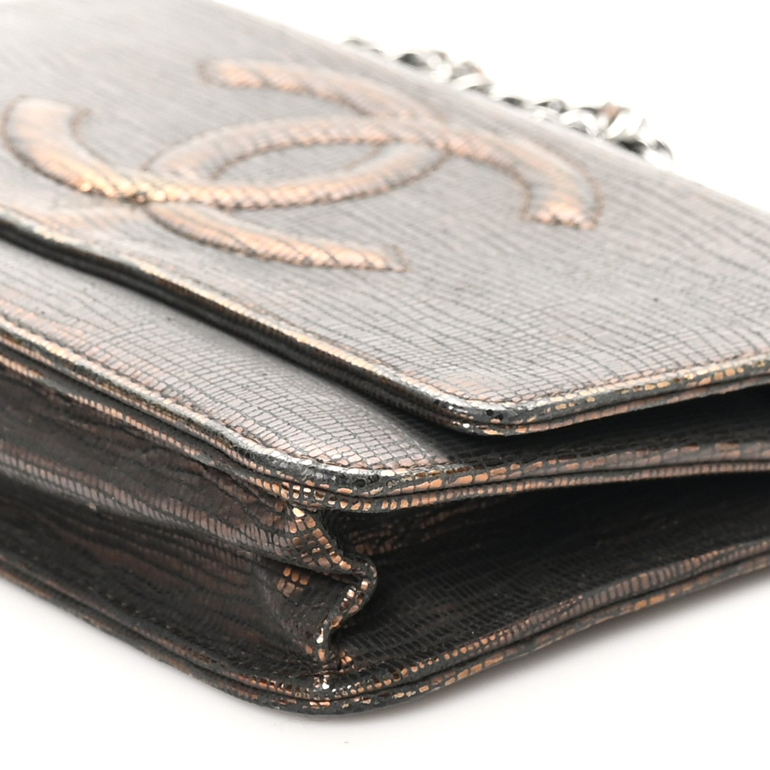 Iridescent Lizard Embossed Timeless CC Wallet on Chain WOC Brown