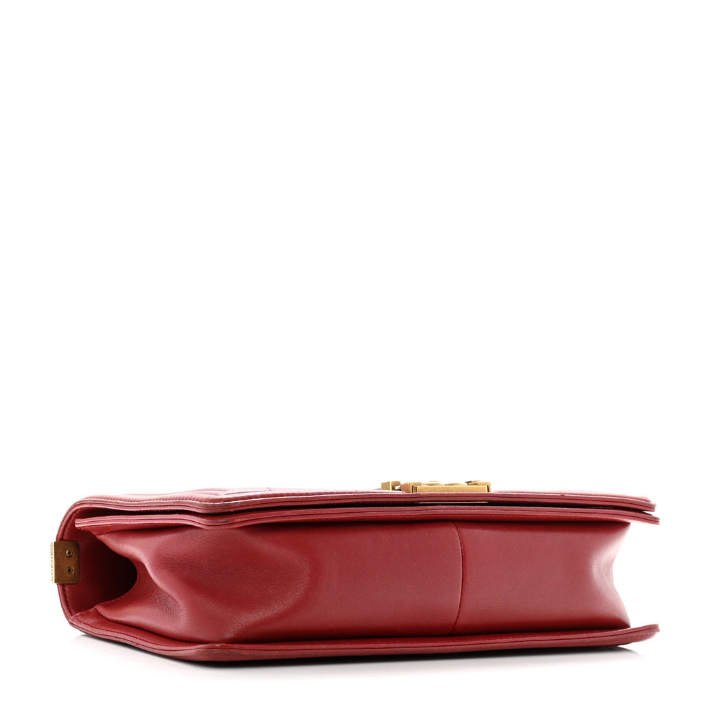 Lambskin Quilted New Medium Boy Flap Dark Red