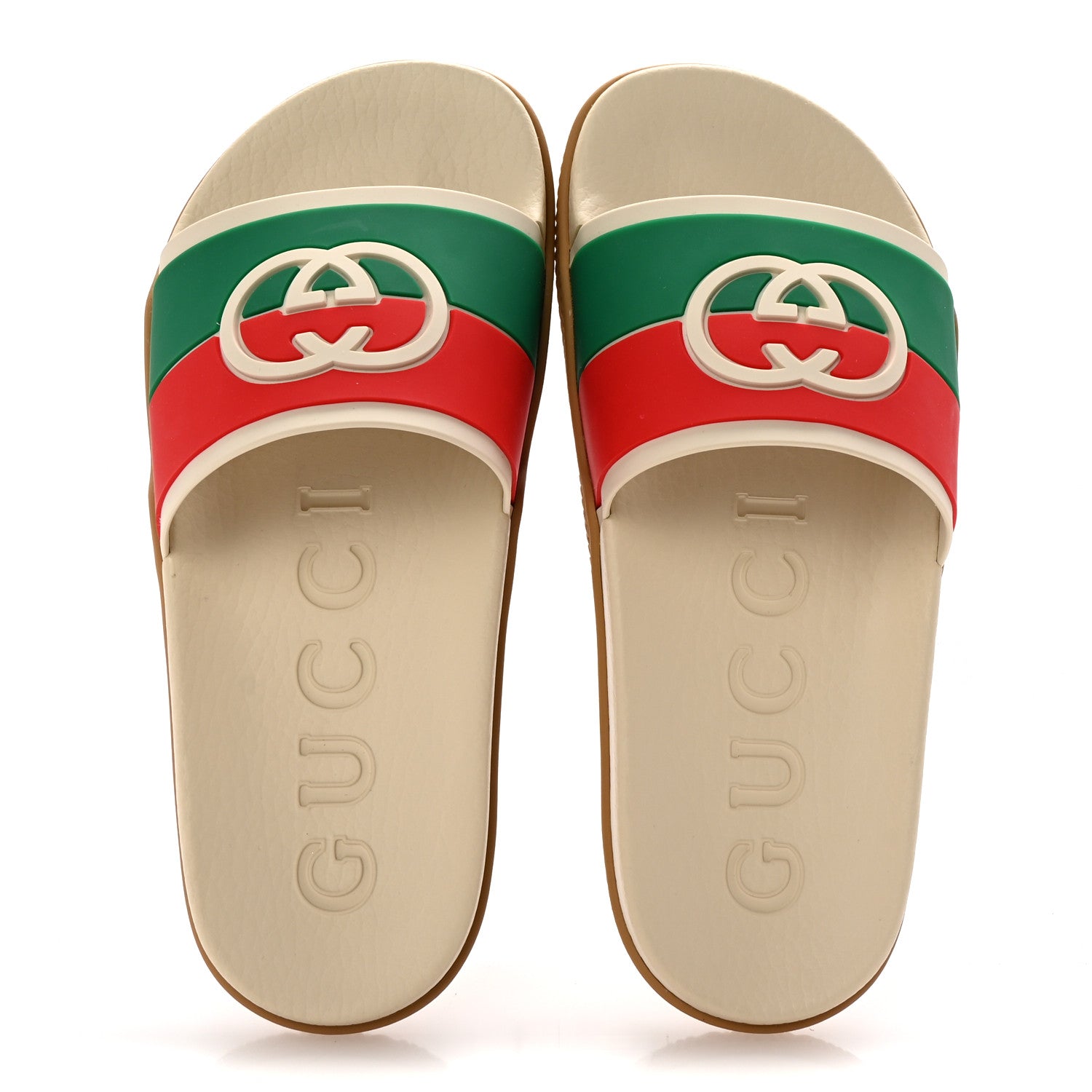 Rubber Web Womens Interlocking G Slide Sandals 37 Mystic White Green Red