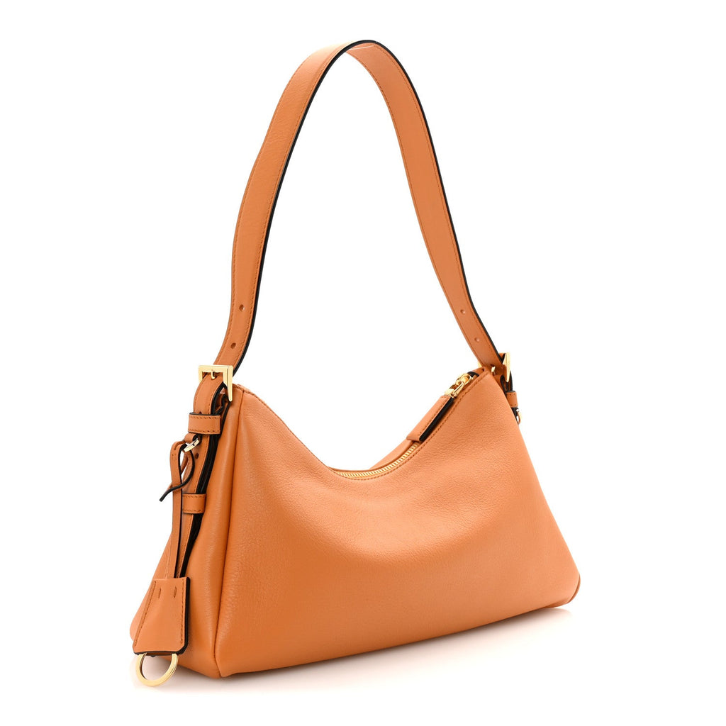 Soft Calfskin Medium Aimee Shoulder Bag Caramel
