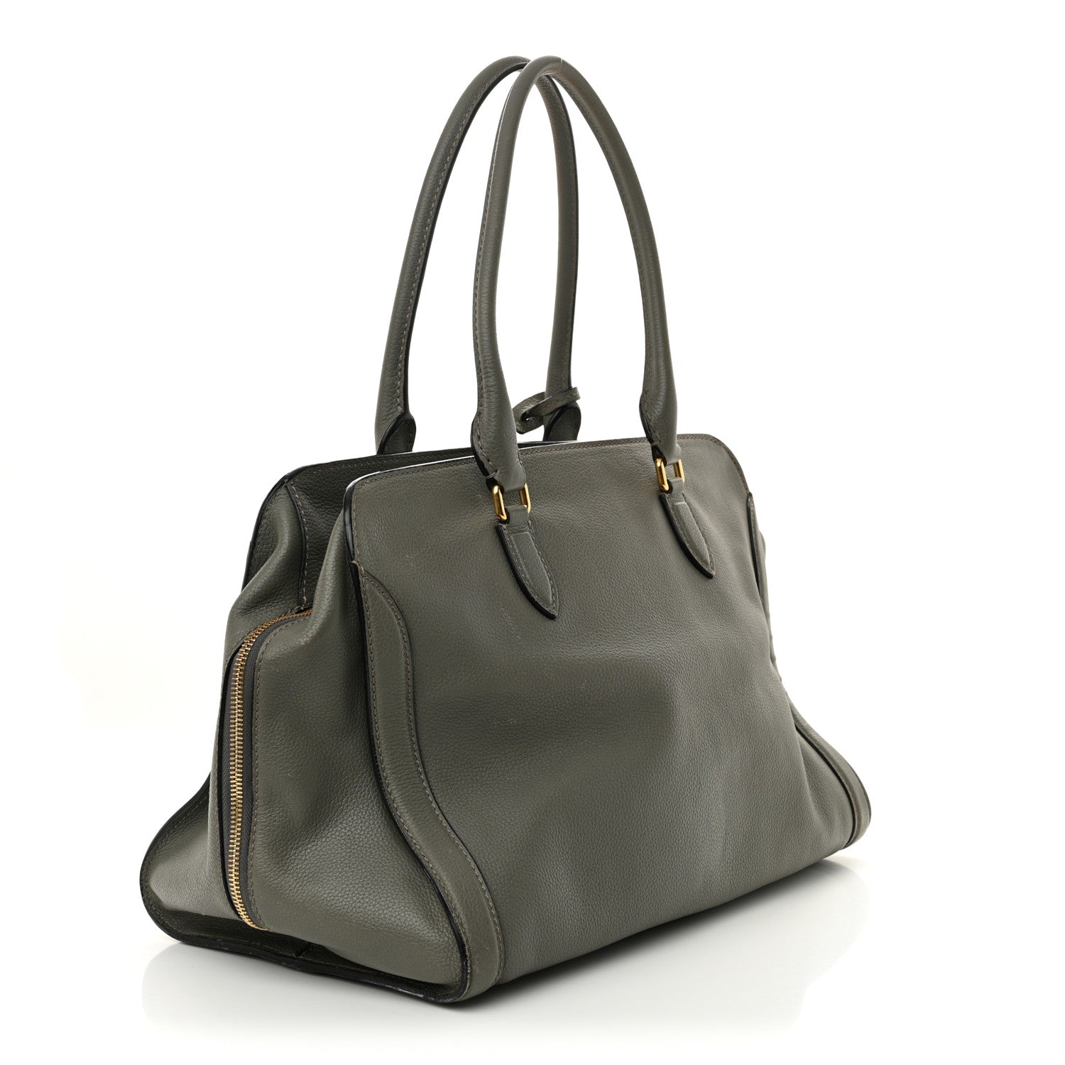 Pebbled Calfskin Large Skull Padlock Zip Around Tote Dark Grey