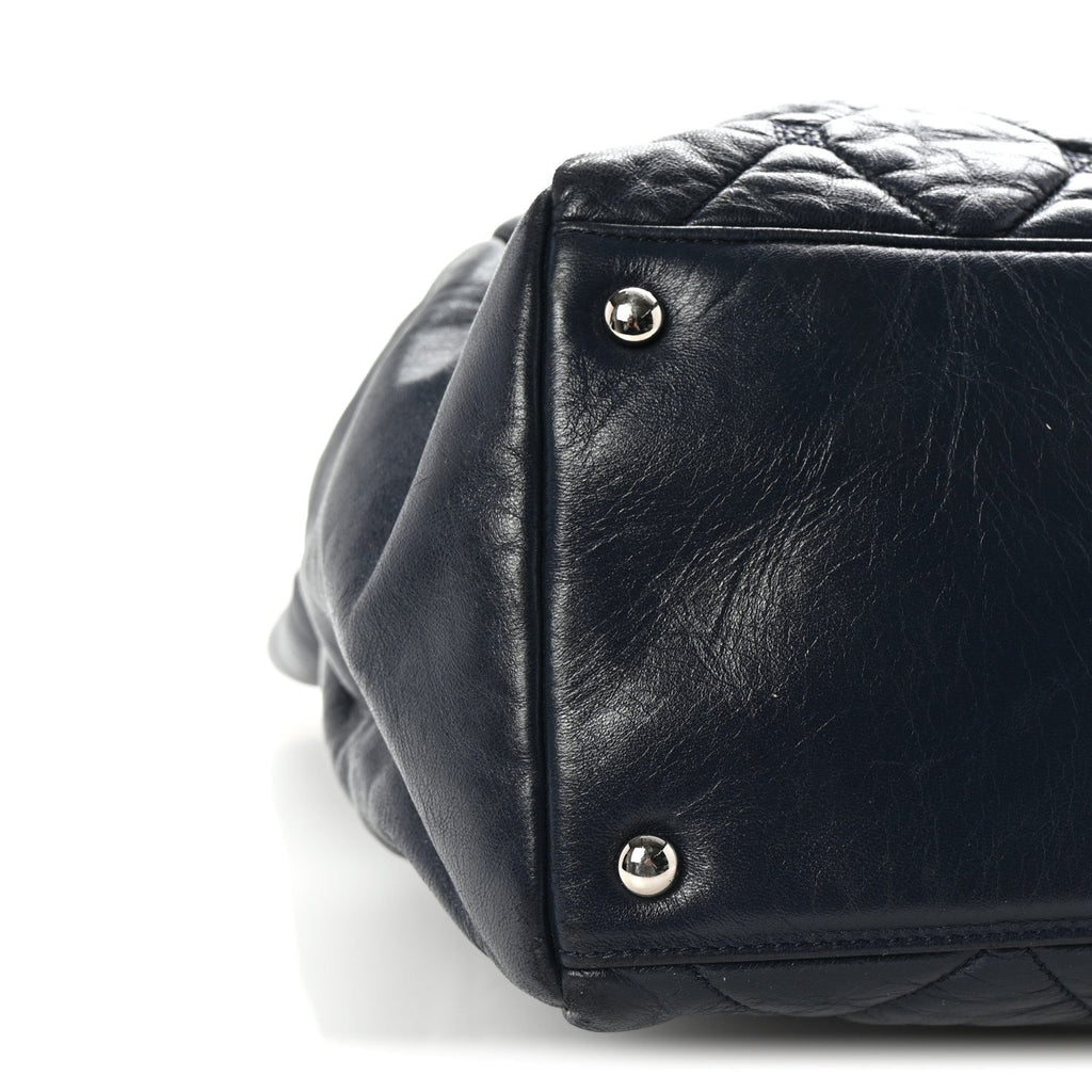 Lambskin Quilted Hidden Chain Tote Navy