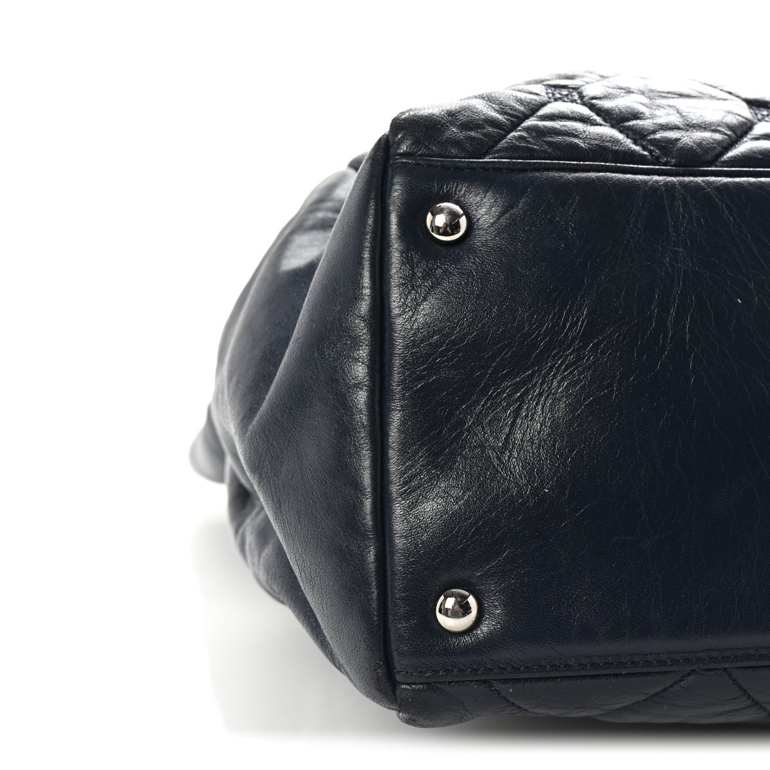 Lambskin Quilted Hidden Chain Tote Navy