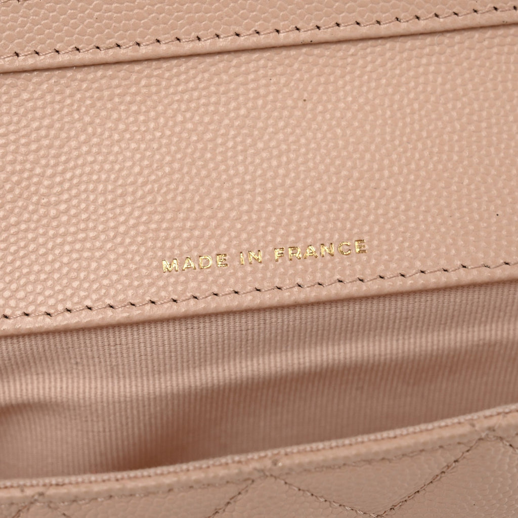 Caviar Quilted Glasses Case With Chain Beige