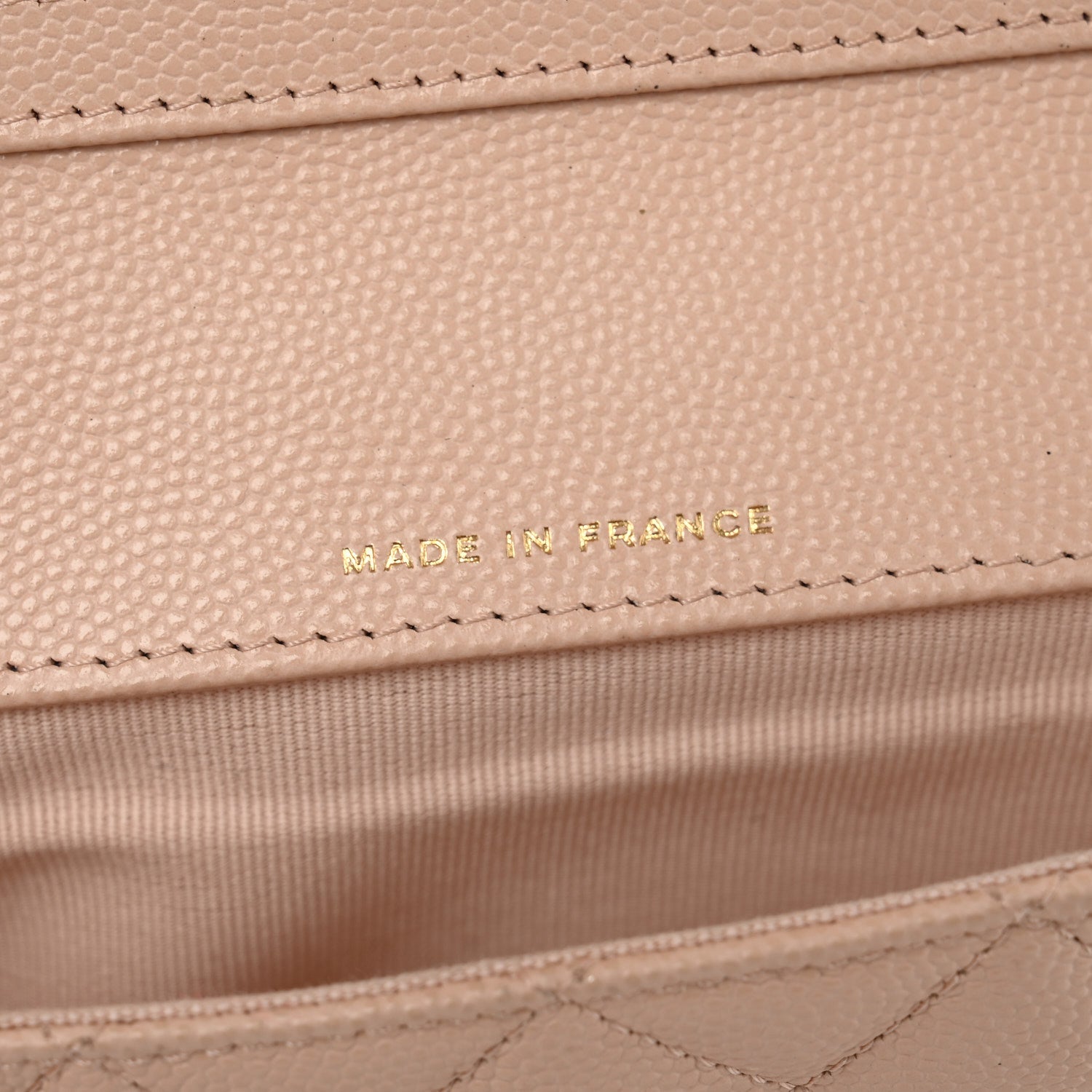 Caviar Quilted Glasses Case With Chain Beige