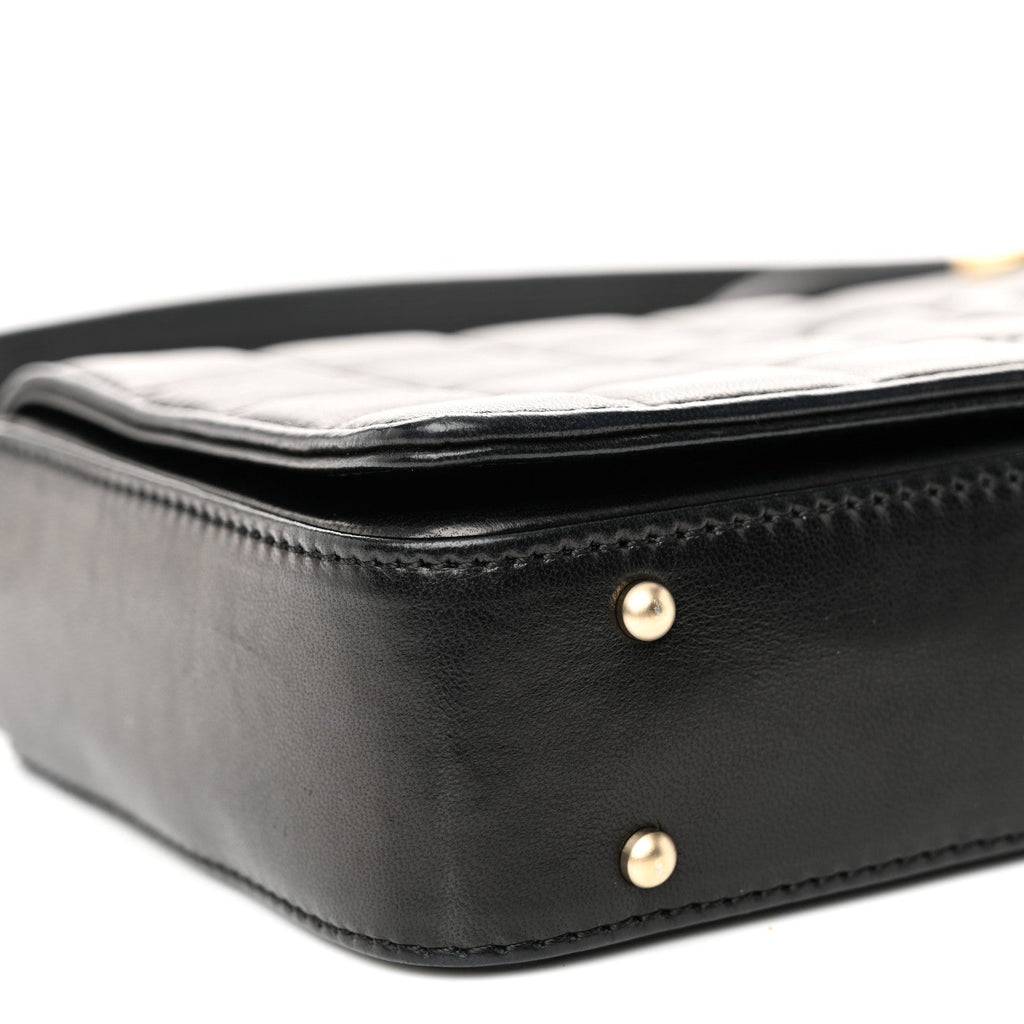 Lambskin Quilted CC Chocolate Bar Flap Black