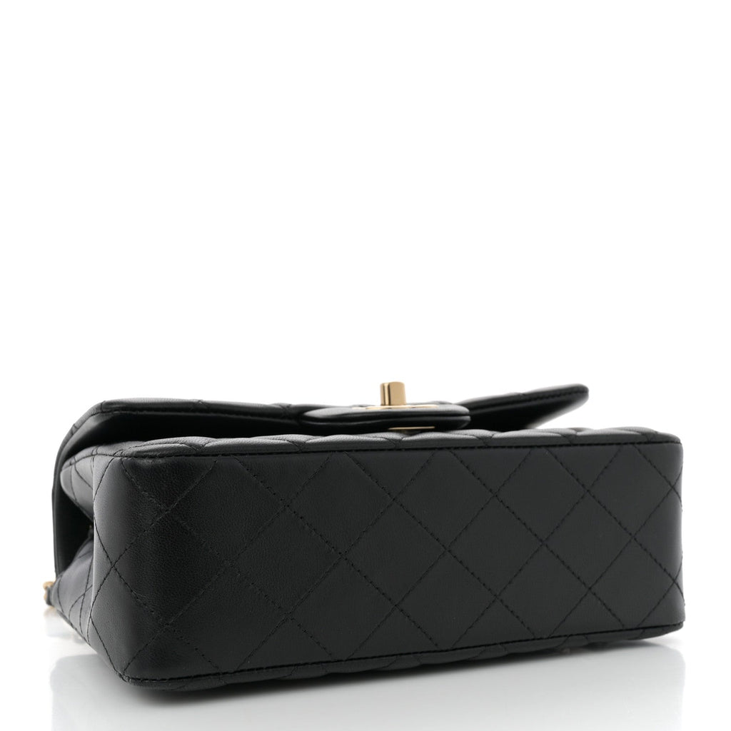 Lambskin Quilted Mini Rectangular Flap Black