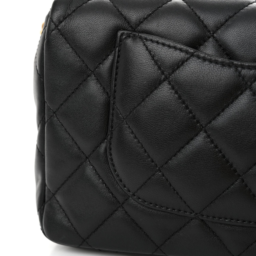 Lambskin Quilted Small Wenge Wood Flap Black