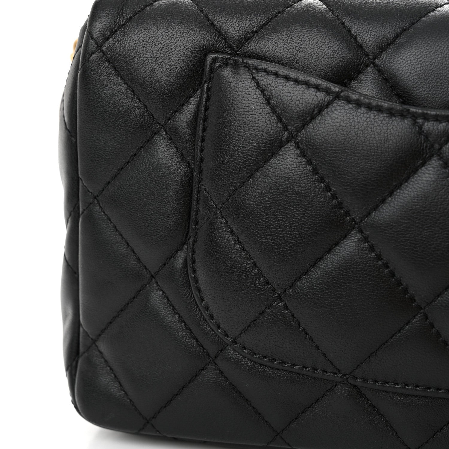 Lambskin Quilted Small Wenge Wood Flap Black