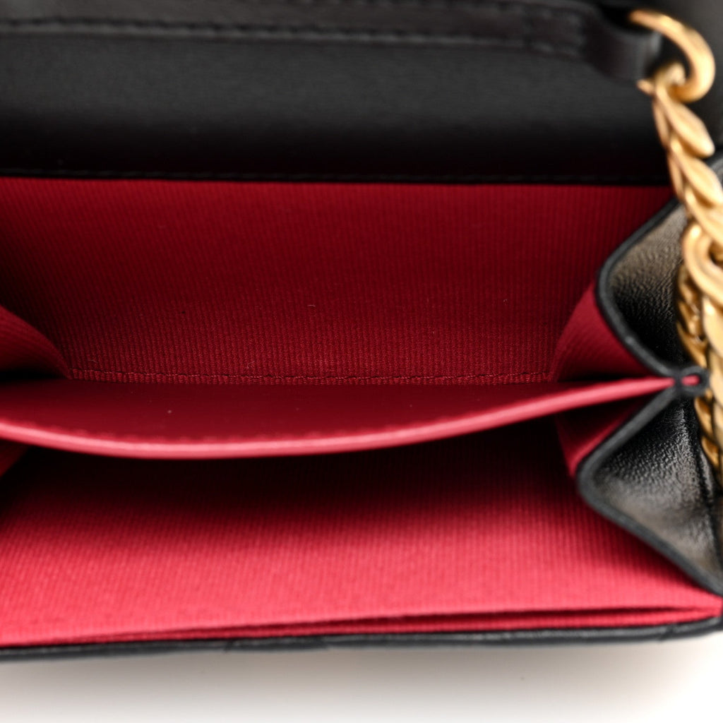Lambskin Enamel Quilted Pending CC  Holder On Chain Black