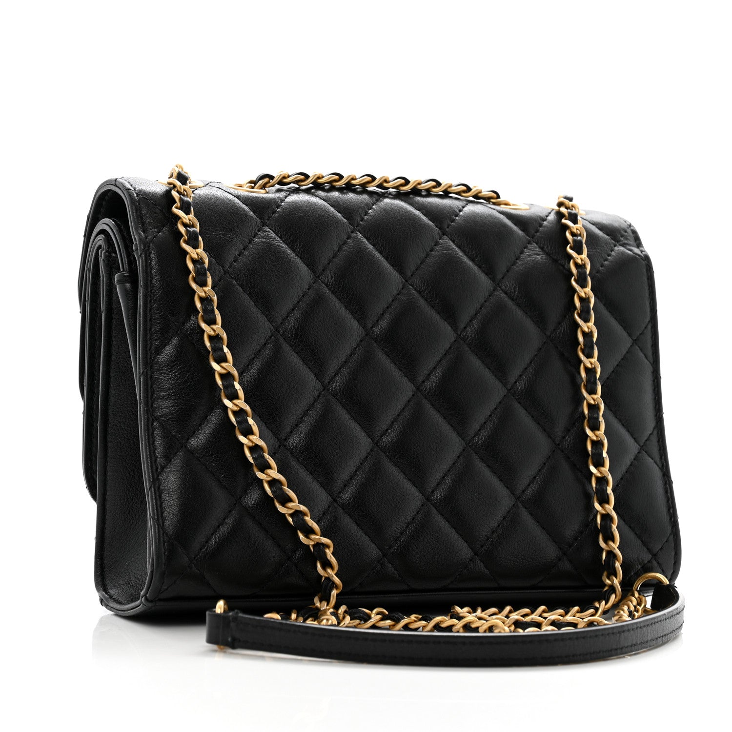 Calfskin Quilted Triple Flap Black