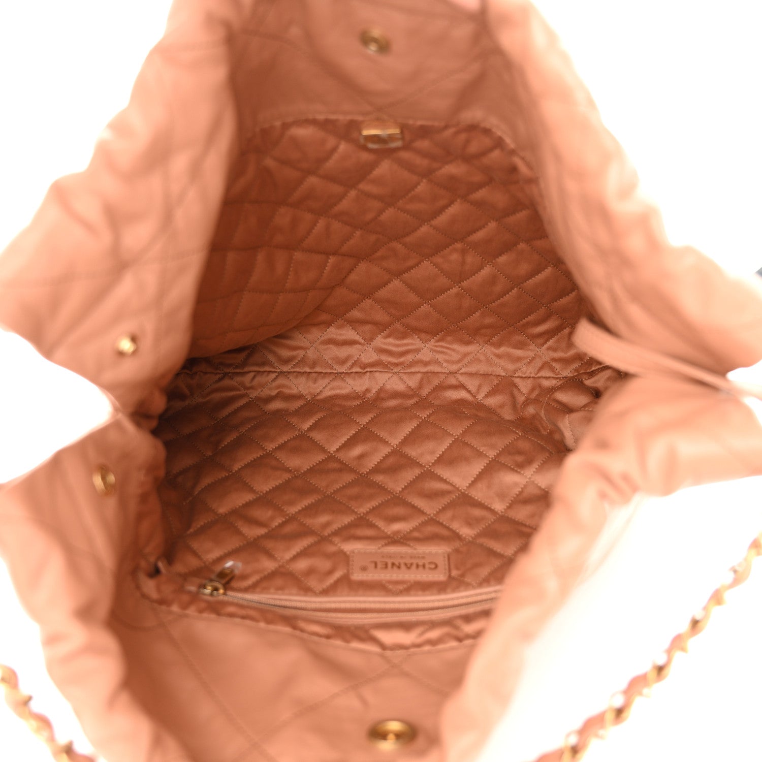 Shiny Calfskin Quilted Chanel 22 Camel