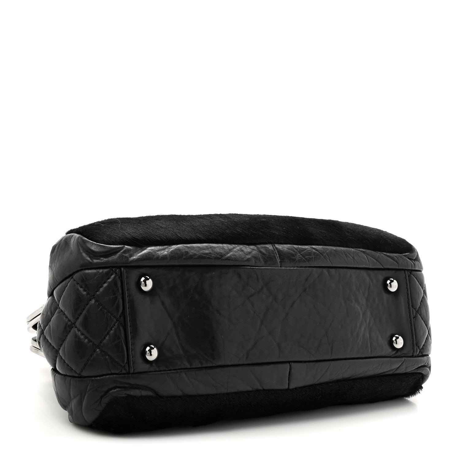 Pony Hair Lambskin Quilted Kiss Lock Frame Bag Black