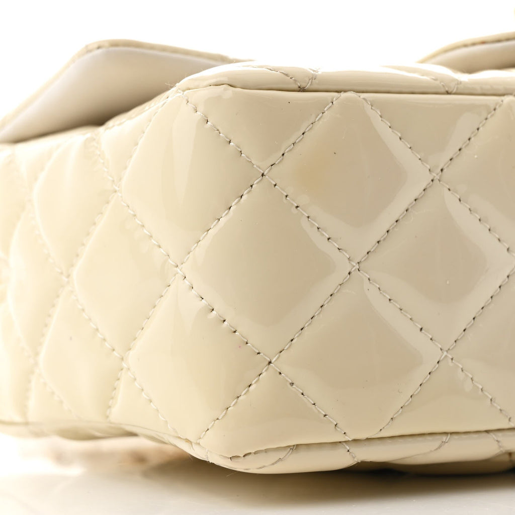 Patent Calfskin Quilted Mini Rectangular Flap White