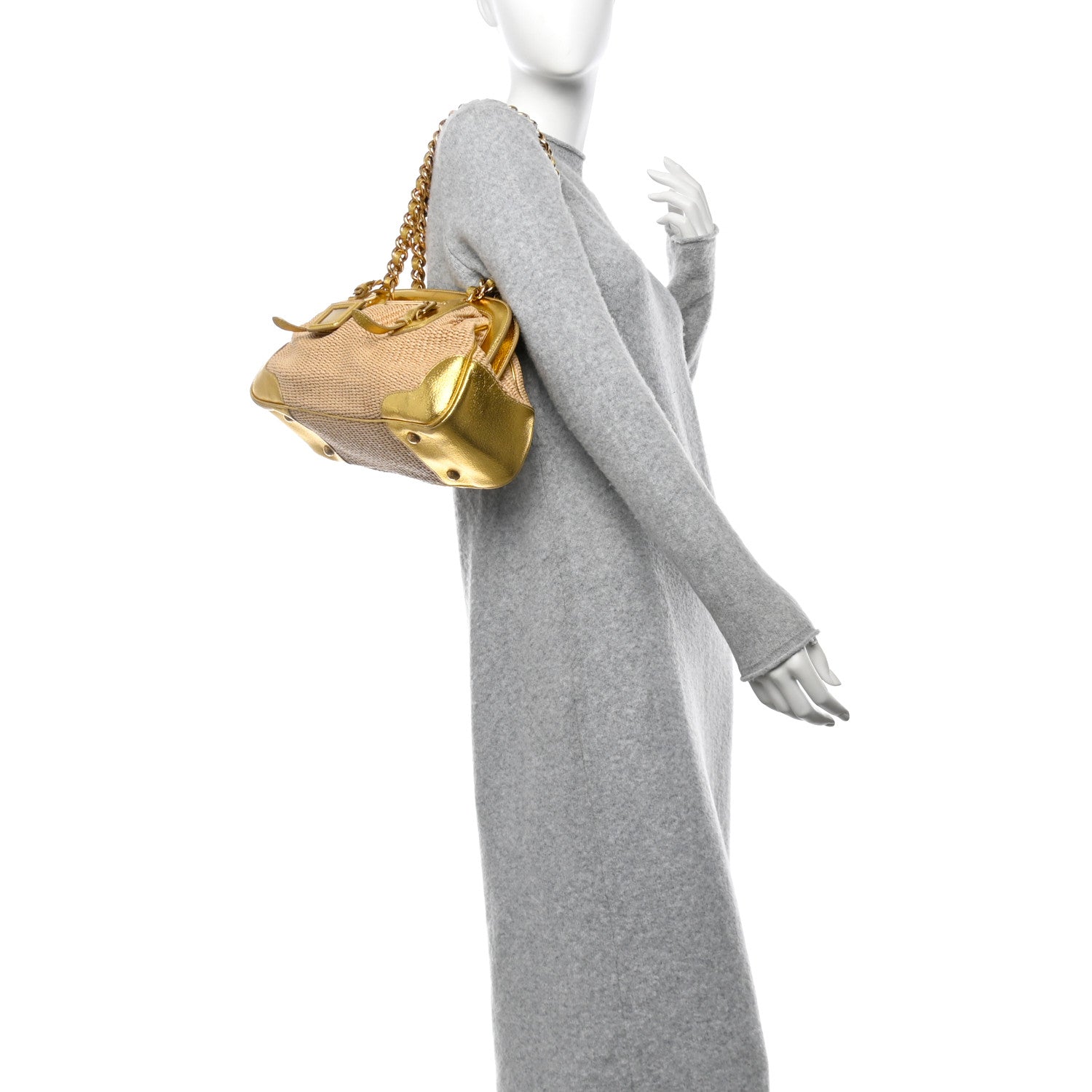 Paglia Cinghiale Frame Tote Naturale Oro
